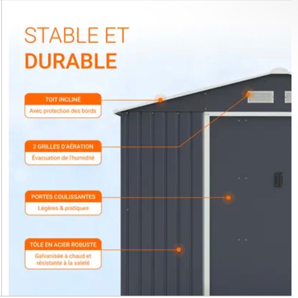 Abri de jardin métal 5.29m² Anthracite
