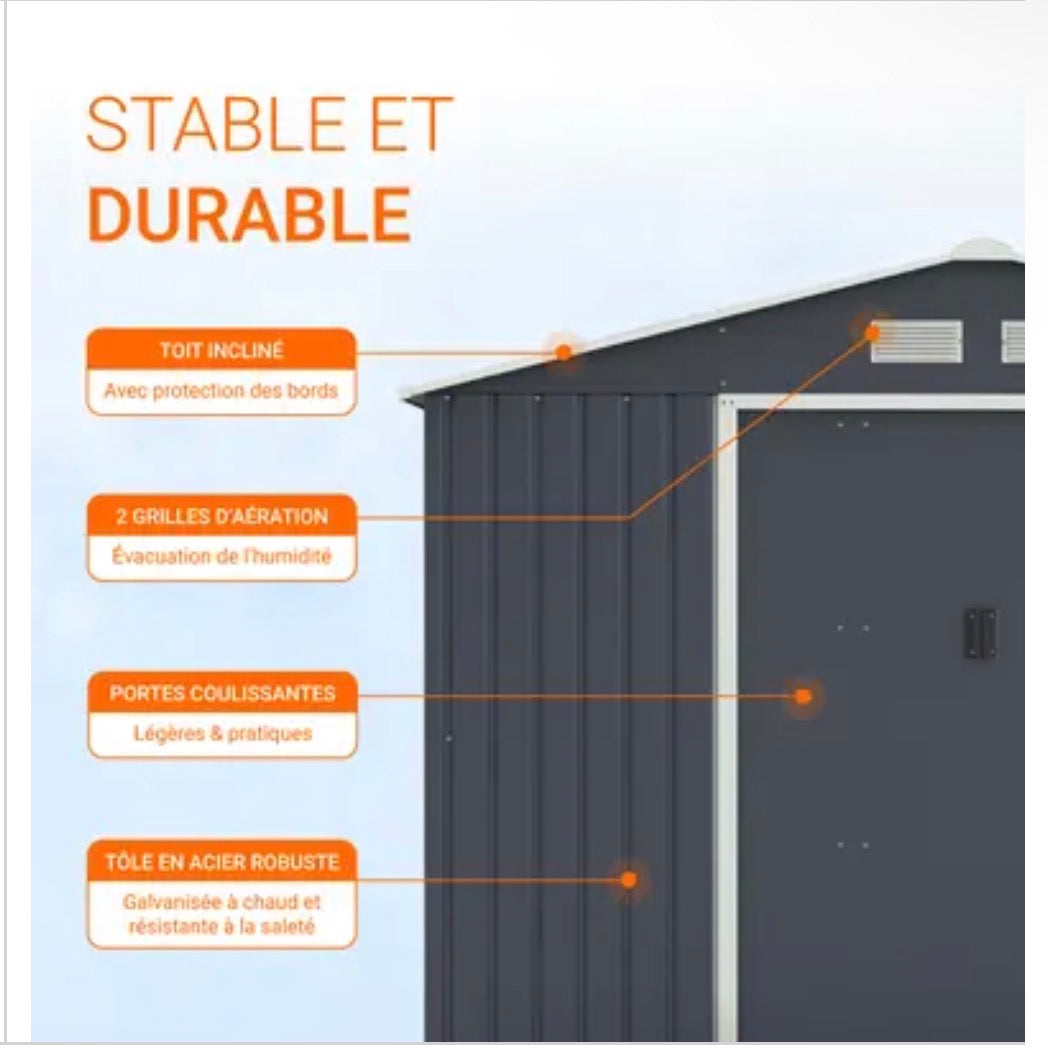 Abri de jardin métal 5.29m² Anthracite