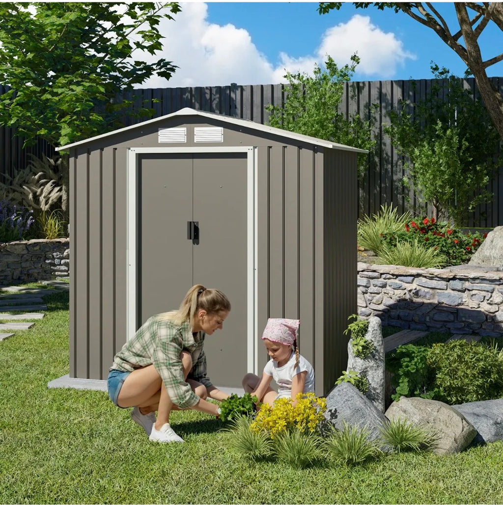 Abri de jardin métal gris/vert 2,12 m² + kit d'ancrage